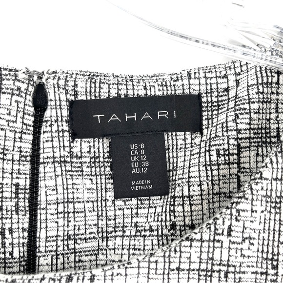 Tahari Sleeveless Black White Print Fit and Flare Cocktail Wedding Dress Size 8 - Picture 5 of 8